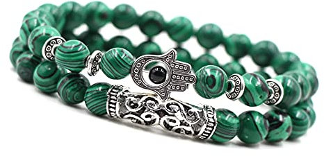 Unique Chakra Duo Armband Malachit Hand of Shiva 8mm Perlen Energiearmband Heilsteine dehnbar Juweliers Qualität