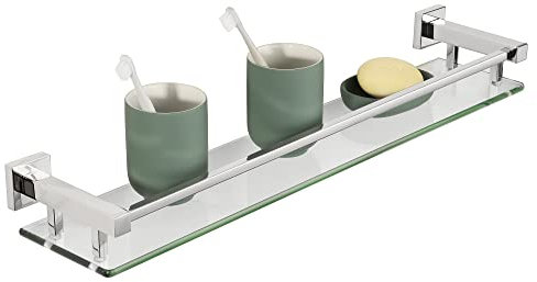 SAYAYO Mensola Bagno Mensole da Muro Vetro, 60 CM Mensola in Vetro per Bagno, Mensola Vetro Doccia in Acciaio Inox 304 Cromo Lucido, Mensole Doccia da Muro per Cucina Bagno
