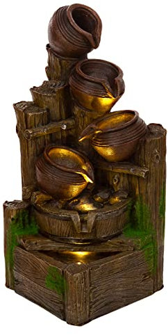 Zimmerbrunnen mit LED Leuchten, 55cm hoch, Springbrunnen für Innen und Außen in verschiedenen Designs, Frosch, Elfe, Kinder, Krüge (Brunenn 17 Eckbrunnen)