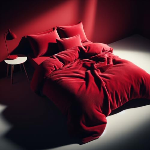Set copripiumino Comfort Collections con orsetto, super morbido in pile, calda coperta invernale con federe, Rosso, per letto king size: circa 230 x 220 cm