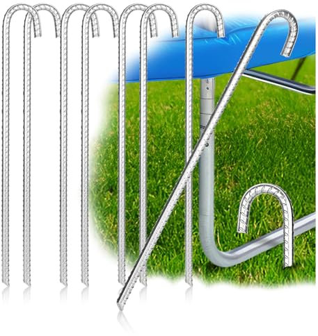 COM-FOUR® 8X XL Bodenanker aus massivem Stahl, J-Form 42 cm, Ø 1 cm – verzinkte Erdanker für Zelt, Pavillon, Hüpfburg, Trampolin, auch als Bewehrungsstab für den Boden, stabil & rostfrei