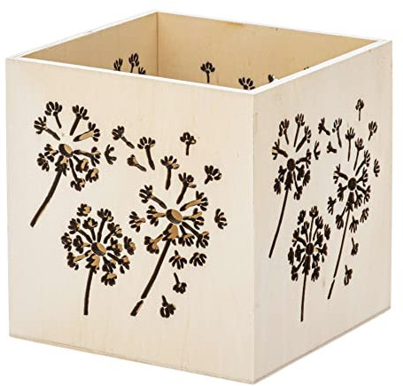 GLOREX 6 2003 400 - Windlicht mit Motiv Pusteblume, ca. 10 x 10 x 10 cm, aus Pappelholz, ideal als Tischdekoration