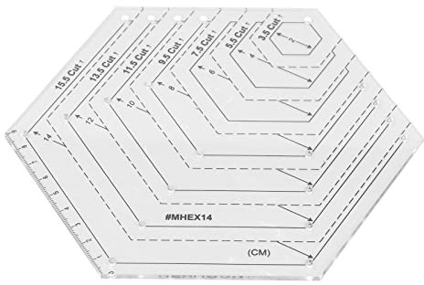 Hexagon Lineal Set 2 Zoll/4 Zoll/6 Zoll/8 Zoll/10 Zoll/12 Zoll/14 Zoll, transparente Patchwork Schablonen für Quilting, Nähen und Schneidern, präzises Bastelzubehör