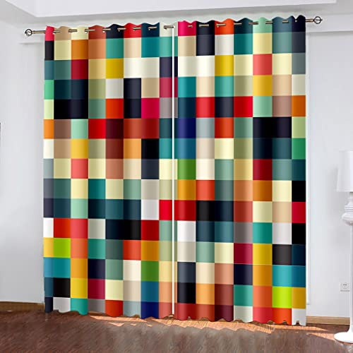 Verdunklungsvorhänge Bunte Quadrate Scheibengardinen Vorhänge Wohnzimmer Vorhang Schlafzimmer Verdunkelungsvorhang Vorhänge Blickdicht Gardinemit Ösen Schallschutz Curtains 2x140x160cm