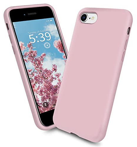 Handzer cover per Apple iPhone SE 3/2 (2020/2022) - rose cover in silicone liquido di alta qualita, protezione a 360°, cover antigraffio con rivestimento in microfibra