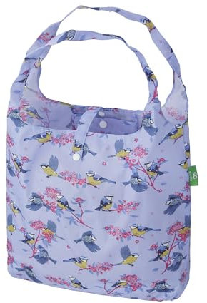 ECO CHIC Lightweight Foldable Reusable Shopping Bag Water Resistant Tote Bag (Blue Tits Lilac)