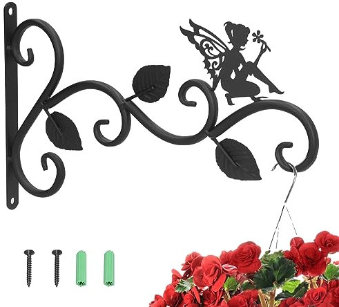 Hängende Pflanzenhalterung, Wandhalterung Blumenampel Halterung Haken für Blumenampel Blumenampelhalter Retro Gusseisen Wandhaken Aufhänger Halterung mit Schmetterlingsdesign 19x30.5cm