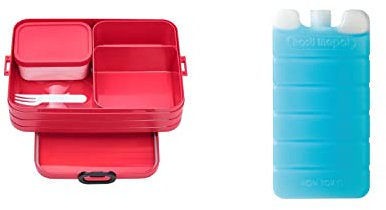 Mepal Brotdose Large 1500 ml Set mit Kühlakku | Bento Lunchbox mit Fächern & Gabel | für 4 Sandwiches oder 8 Brotscheiben | mikrowellengeeignet (ohne Deckel) | BPA-frei | Nordic Red