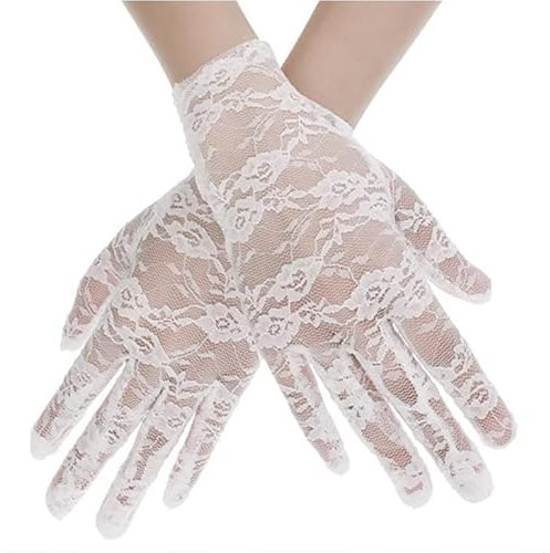 SCHOLMART Weiße Schnürsenkel-Handschuhe Damen, elegante kurze Spitzenhandschuhe, Teeparty-Handschuhe für Frauen, Brautjungfer, Abendessen, 50er-Jahre-Partys (Off White), Cremeweiß, 8.5 Inches