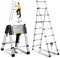 Ikodm Escalera telescópica plegable de aluminio de 2,0m+2,3m,marco A, 6+7 peldaños, escalera extensible para reparaciones de techo, tamaño plegado 69 cm, capacidad de carga de 150 kg (GOL-9072-M1c)