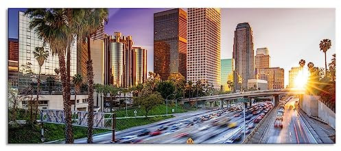 Pixxprint Glasbild Panorama, Wandbild aus Echtglas, Straßenverkehr in Los Angeles, 120x50 cm, inkl. Aufhängung und Abstandshalter