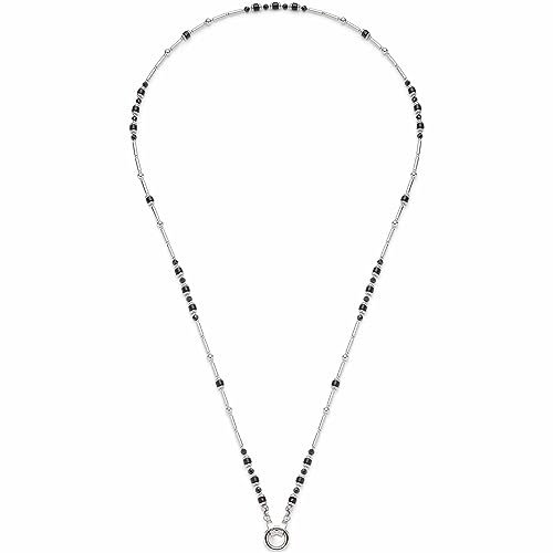 Leonardo Jewels Osira Clip&Mix Damen Halskette aus Edelstahl und schwarzen Glasperlen mit Ring für Charms Anhänger, Länge 70 cm, Schmuck Geschenk 023294
