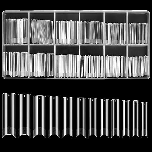 KOXXIAMOQ 240 Stück Nageltips,Tips für Gelnägel, Coffin Nail Tips, Falsche Nägel Tips, Quadratisch Nagelspitzen, extra lange Kunstnägel, Acryl Künstliche Spurlos Nageltips für Gelnägel(transparent)