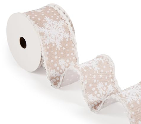 Nastro Fiocchi di Neve, 9x6,35cm Nastro Fiocco di Neve Bianco con Sbavature Nastro per Albero di Natale per Artigianato Fai-da-Te Realizzazione di Confezioni Regalo Decorazioni Natalizie