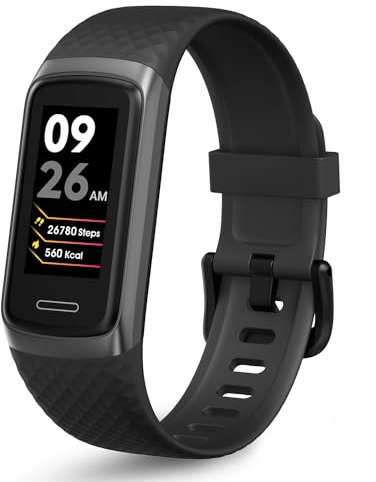 OCTANDRA Active 2 VeryFit Fitness Tracker Heart Rate SpO2 Blood Oxygen Saturation Sleep Monitor 1.05 Screen Activity Step Counter Pedometer IP68 Waterproof Smart Watches for Men Women (ID155) (Black)