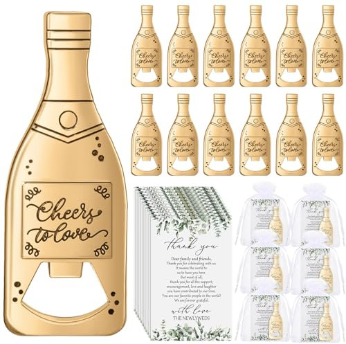 Suclain 25 Sets Wedding Favors Bottle Opener Wedding Guest Gifts Bulk Include Cheers to Love Bottle Opener Gold Thank You Cards and Organza Bags for Wedding Gifts Souvenir Supplies for Guests