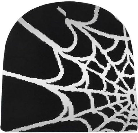Spider Web Hat Beanie Y2k, Mode Spide-Man Beanie Mütze,Warme Y2k Mütze Y2k Beanie Strickmütze,Hip Hop Y2k Beanie Spider Beanie für Herren Damen (Acryl, Schwarz und weiß)