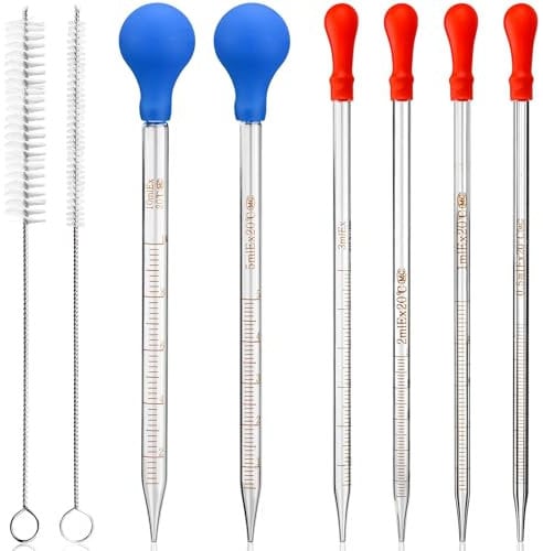 HATANSE 6 Stück Glas Pipetten Dropper, Tropfpipetten, Pipette Glas, Transfer Pipette, Glaspipette, Messpipetten, 0.5ml 1ml 2ml 3ml 5ml 10ml mit 2 Tropfenbürsten (6, 0.5ml 1ml 2ml 3ml 5ml 10ml)