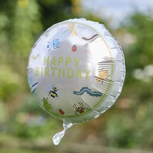 Ginger Ray Creepy Crawly Bugs Runde Folie Happy Balloon Kids Birthday Party Decoration 45.7 cm, Mehrfarbig