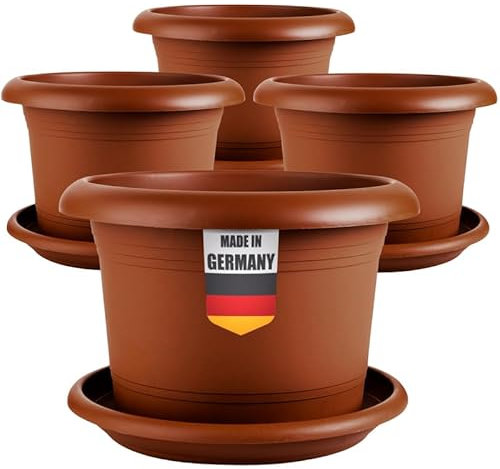 2friends Lot de 4 pots de fleurs ronds élégants de 50 cm de diamètre - Pot de fleurs d'extérieur de 50 cm de diamètre avec soucoupe - Pot de fleurs XXL avec drainage optimal - Terracotta