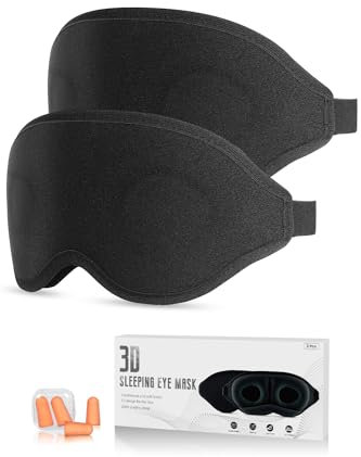 Sleep Mask,2 Packs 3D Eye Mask for Sleeping 100% Blackout for Men and Women, Eye Mask for Any Head Shape Super Soft Design Sleeping Mask with Comfortable Adjustable Strap,Suitable for Travel
