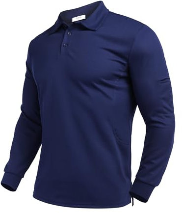PINSPARK Poloshirts Herren Langarm Atmungsaktiv Polohemd Sonnenschutz Golf Polo Shirt Männer Sport Tennis Slim Fit Langarmshirt mit Tasche Herbst Navy blau L