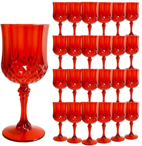LEYIQU 24Pack Plastic Wine Glasses, 7oz Vintage Goblets for Wedding
