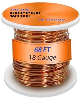 UCINNOVATE 18 Gauge Pure Copper Wire, 68FT / 21m 1mm Diameter Solid Copper Wire for Jewelry Making, 18 AWG Crafts Jewelry Wire 99.9% Solid Bare Pure Copper Wire, Beading Copper Crafting Wire Spool