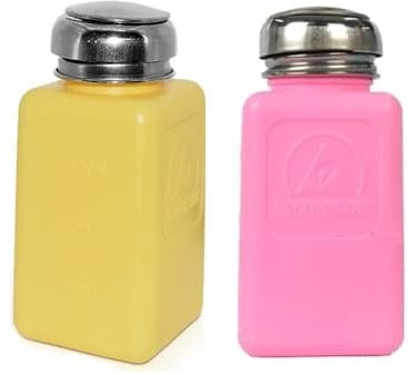 2 Pack 6oz 200ml ESD Solvent Bottle | AntiStatic Square EPA Bottle | Anti Static One Touch press Stainless Steel Liquid Dispenser Pump for Rubbing Alcohol Nail Polish Makeup Remover Dispenser