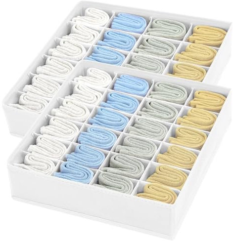 DIMJ Faltbare Schubladen Organizer - 24 Zellen, für Socken, Krawatten, Gürtel, 2 Stück (Weiß)