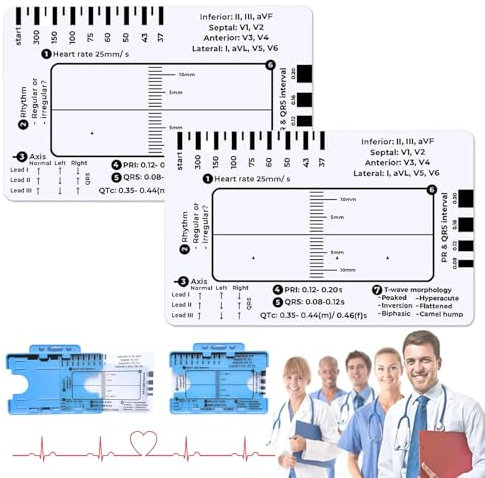 EKG-7-Stufen-Lineal für EKG-/EKG-Interpretation, transparentes EKG-Messschieber-7-Stufen-Lineal für Familien, Befolgen Sie einen 7-Stufen-Plan für Krankenschwestern oder im Gesundheitswesen (2PCS)