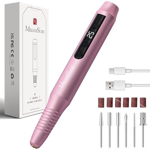 MelodySusie Ponceuse pour Ongles Professionnel Sans Fil 25000 tr/min, PC180G Lime a Ongle Electrique Rechargeable Vitesse Réglable avec LED écran, Portable Kit Manucure pour Salon/Maison (rose)