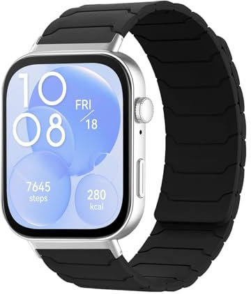 Hinnwer Correa Compatibles con Huawei Watch Fit 4 / Fit 4 Pro/Huawei Watch Fit 3 para Hombre Mujer, Doble Magnética Silicona Pulsera Deportivo para Huawei Watch Fit 4 Negro