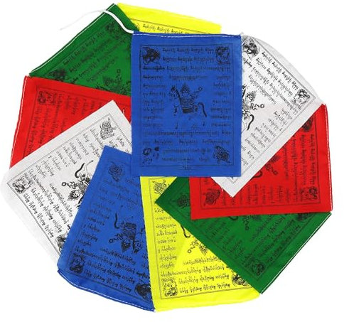 Freak Scene Tibetische Gebetsfahne Windpferd Stoff 15x20cm bunt Fahnenkette Girlande Chakrafarben