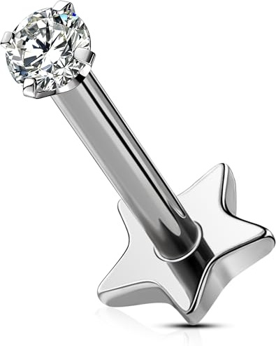OUFER Body Piercing 16G Titane Labret Monroe Piercing Lèvre Écrou Sans Filet Tragus Helix Écrou Boucle d'Oreilles Bijoux Piercing 5/6/8/10/12mm Push in Piercing Lèvre Bijoux pour Femmes et Hommes