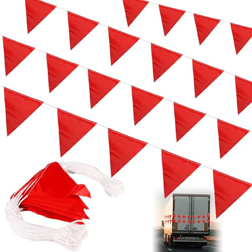 45 Stück Rote Warnflagge Set – Sicherheitsausrüstung Für Anhänger, Transport, Fahrradanhänger, Boot, Auto – Rote Warnfahnen mit stabilem Seil, robuste Ausführung (16x16cm)