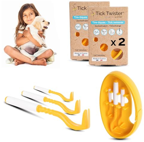 Tick Twister 3 Zeckenhaken für Hunde, Katzen und Menschen – Zeckenzange 3er Set mit Aufbewahrungsbox Sicheres Entfernen ohne Schmerzen – Ideal für Outdoor-Aktivitäten (Orange, 2er-Set)