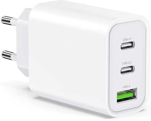 USB C Ladegerät 65W 3-Port USB Schnellladegerät,USB C Netzteil PD Ladegerät kompatibel mit MacBook Pro/Air, iPhone 16/16 Pro/15/14/13, iPad mini/Air, Galaxy S24,Pixel (Weiß (Ladegerät))