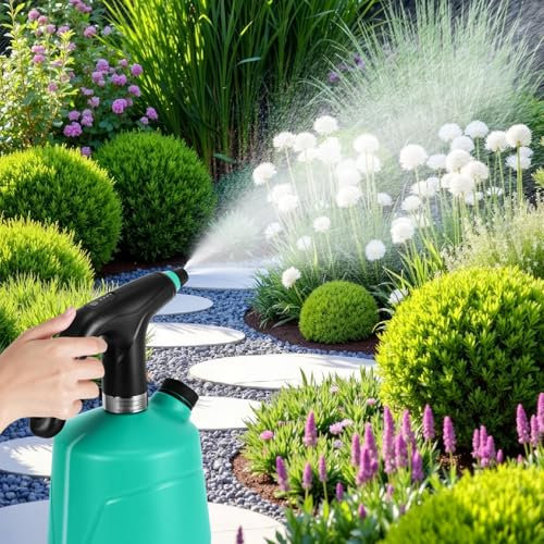 Elektrische Sprinkleranlage Gießkanne Sprühflasche, 2 L Elektrische Wasserflasche Gartensprühgerät Batteriebetrieben, Verstellbare Düse für feinen Wassernebel, Drucksprühflasche mit 22 cm Sprühbalken