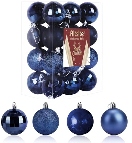 Christmas Baubles, 24 Pcs Navy Blue Xmas Baubles Christmas Decorations 6cm Hanging Balls Shatterproof Xmas Ornaments for Home Festival Decoration(Navy Blue)