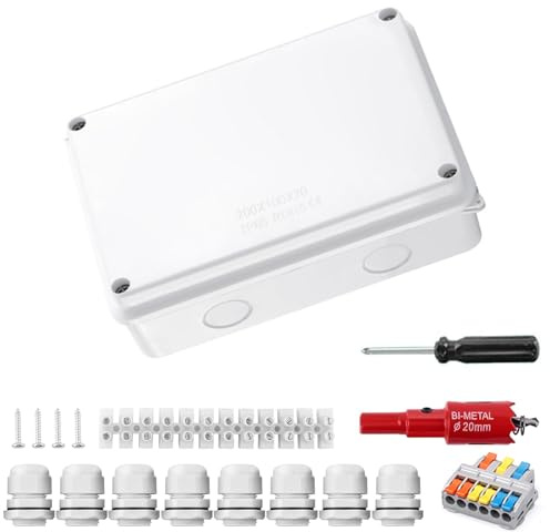 HECHKJ Aufputz Abzweigdose, IP65 Aufputz Verteilerdose, 200 X 100 X 70 mm Abzweigdose Außen, Klemmdose mit M24 Wasserdichten Verbindungsstücken für Kabel mit Ø12-16 mm