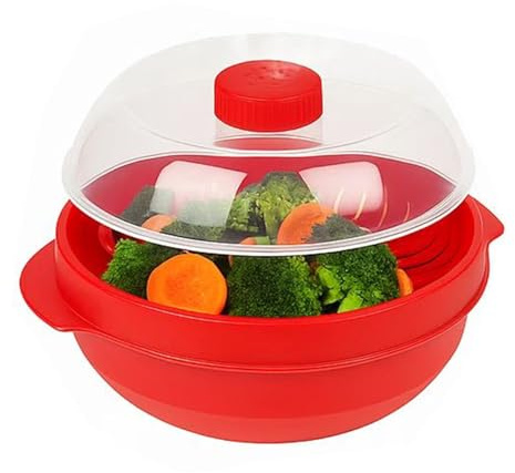 Vaporiera a microonde per verdure, a doppio strato, per riscaldare a vapore con coperchio, per casa, hotel, ristorante, appartamento