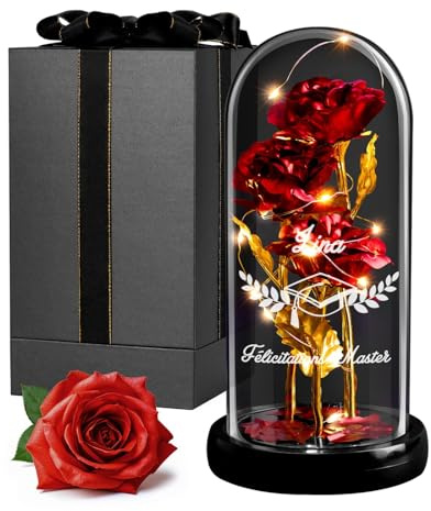 Maverton rote ewige Rose mit LED-Beleuchtung im Glas mit Gravur | Infinity Rose mit Gravur personalisiert, Geschenke für Frauen zum Valentinstag zu Weihnachten, Geburtstagsgeschenk für Frauen