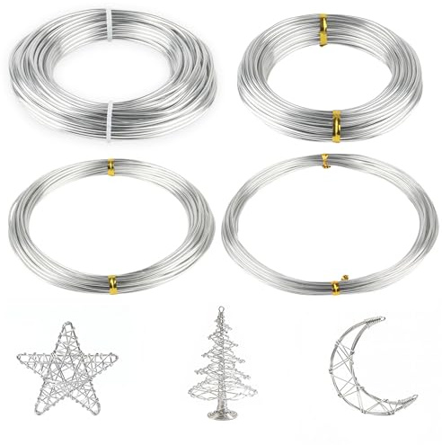 40m Aluminiumdraht Silber Set (4 Rollen à 10m) - Basteldraht weich 1mm, 1,5mm, 2mm, 2,5mm - Biegsamer Aludraht für Schmuckherstellung, Bonsai-Bäume, Modellbau, Skulpturen & DIY Handwerk