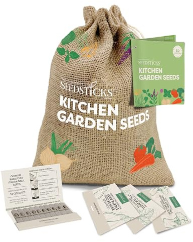Seedsticks Kitchen Garden Seeds Starter Kit - 30 Variety Vegetable & Herb Seed Collection - Grow Your Own Veg & Herbs - Gardening Gift Sack