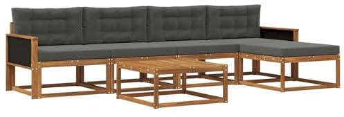 vidaXL Outdoor-Sofagarnitur mit Kissen 6 pcs Natur und Anthrazit, Patio-Lounge-Set, modernes Outdoor-Sofa, wetterfestes Gartenmöbel, Akazienholz