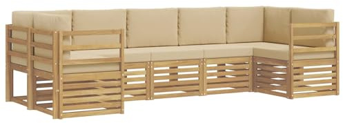vidaXL Ecksofa Set 7 pcs Weiß und Beige 304 x 126,5 x 73 cm Polyester, Akazienholz Sofa für draußen, stylisches Gartenmöbel, modulares Set für Terrasse und Poolbereich