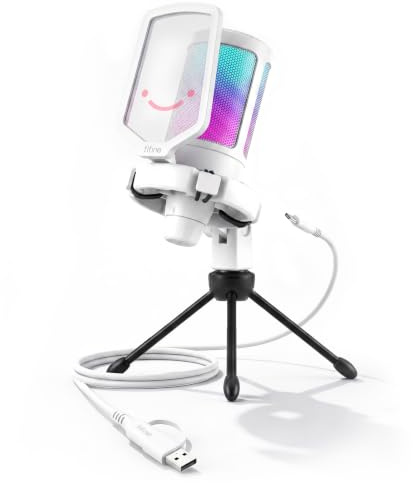 FIFINE Gaming Mikrofon PC, Typ A/C USB Microphone für PS4 PS5 Mac, mit Mikrofon Ständer, Stummschalttaste, Popfilter, Shock Mount, für Streaming Podcast Studio