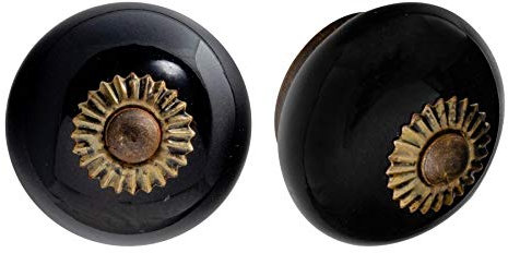 Nicola Spring Ceramic Cupboard Drawer Handle Knobs - Black - Pack of 12