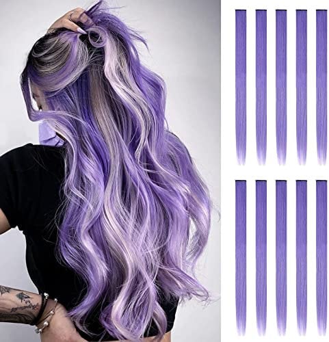 Feshfen, extension colorate a forcine con capelli lisci da 50 cm, 16 ciocche in 8 colori diversi, ideali per acconciature e Cosplay